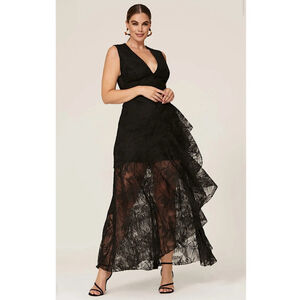 One 33 Social Ruffle Lace Palm Maxi Formal Gown Dress